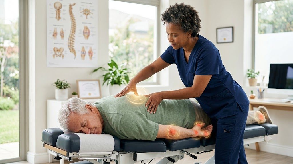 Chiropractor providing spinal adjustment to patient in a modern clinic.