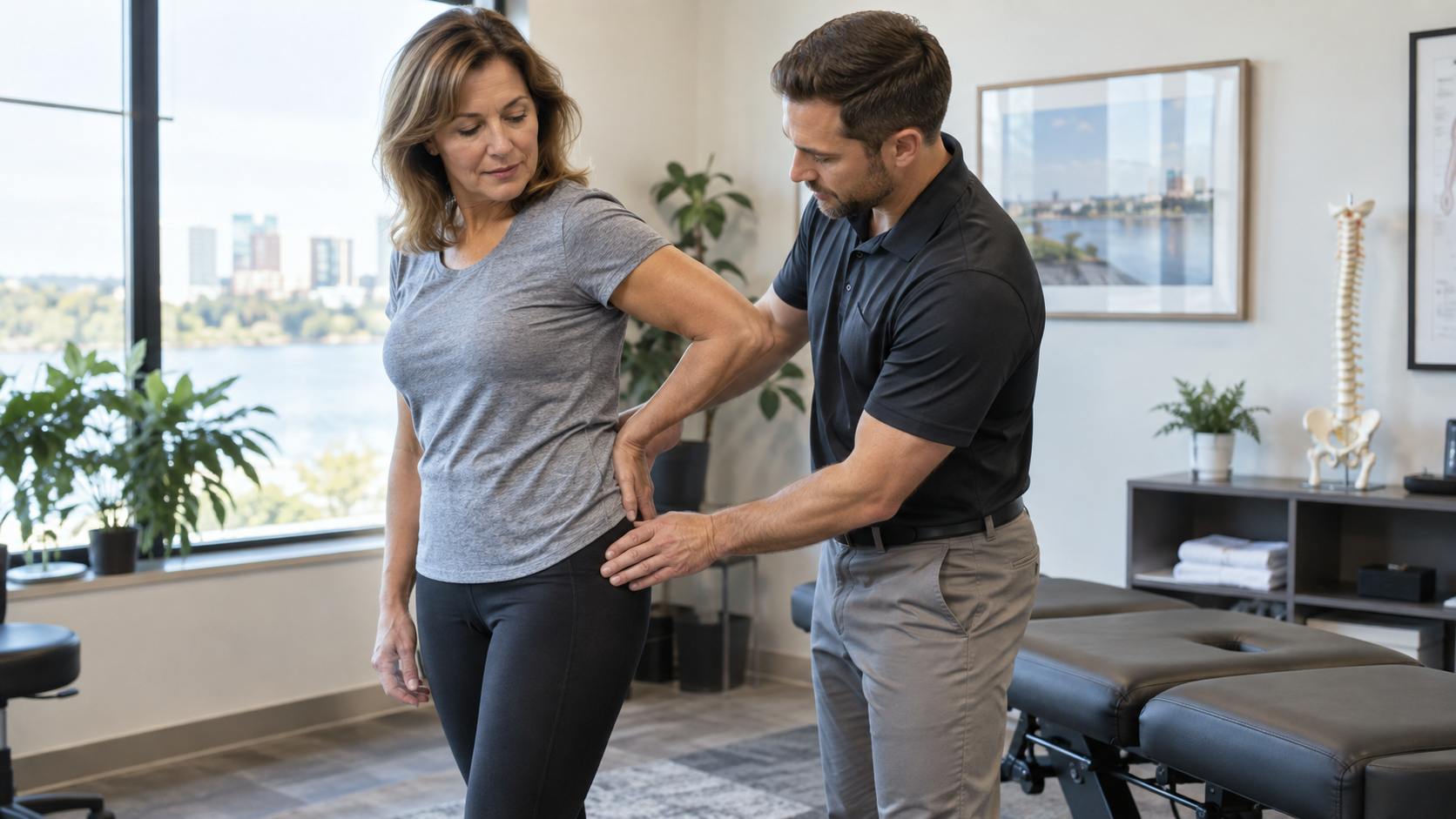 Chiropractor helping patient with spine alignment during a wellness consultation