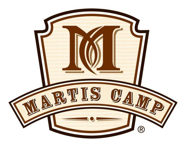 Martis Camp logo with stylized brown “M” on a cream shield