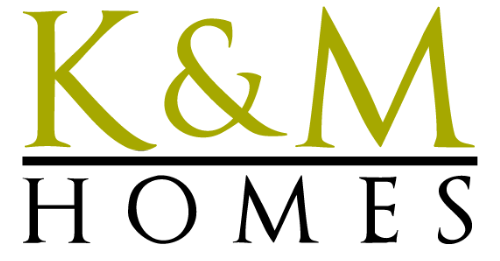 A logo for a company called k & m homes