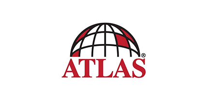 The red "ATLAS" logo featuring a stylized black globe icon above the text.