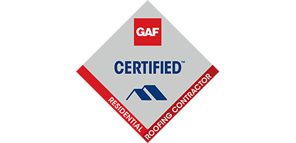 GAF Certified Residential Roofing Contractor logo on a diamond-shaped background.