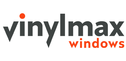 A logo for Vinylmax Windows featuring the dark gray text "vinylmax" with an orange dot above the "i," and "windows" below.