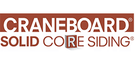 Logo for Craneboard Solid Core Siding with white text on a brown background, featuring a box design around the letter R.