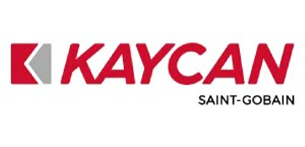 Logo for Kaycan, a Saint-Gobain company, featuring red lettering and a red and gray geometric symbol on a white background.