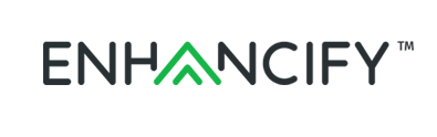 The Enhancify logo, featuring the company name in black text with a green chevron replacing the letter