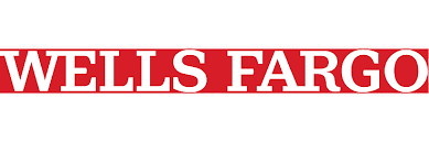 Wells Fargo logo: white text on a red rectangular background.
