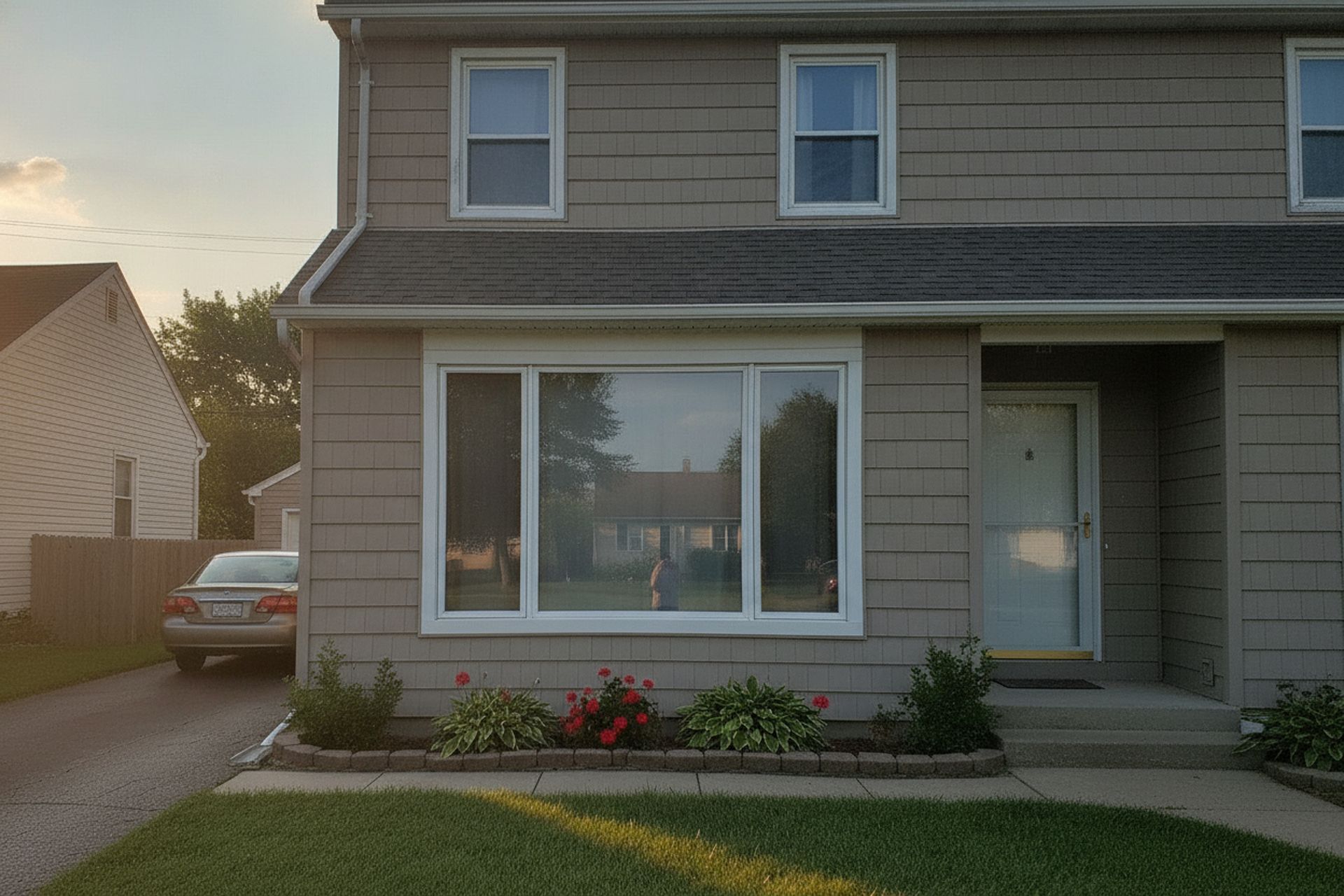 Newly replaced picture window and double hung windows 