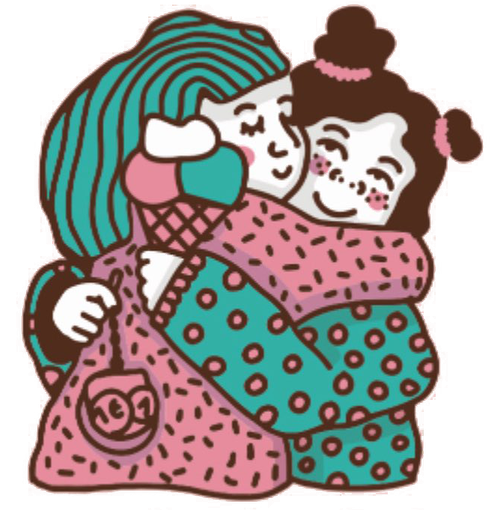 Un disegno animato di due donne che si abbracciano