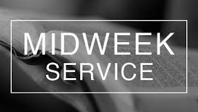 A black and white photo of a bible with the words `` midweek service '' written on it.