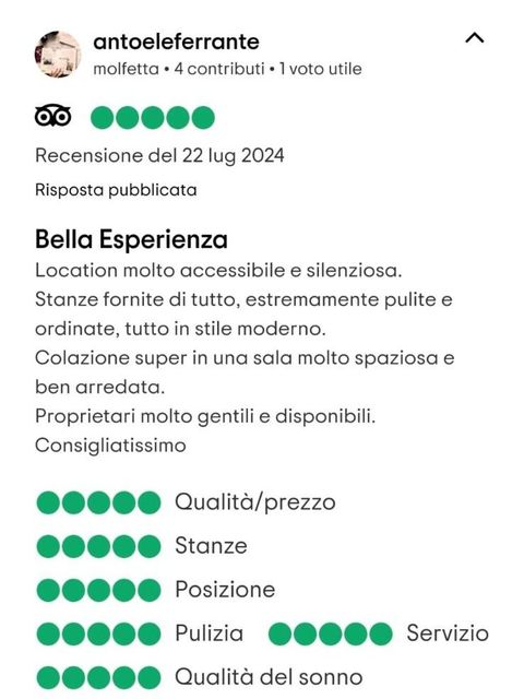 Recensione italiana: un'esperienza piacevole in un hotel moderno, con valutazioni elevate per servizio, pulizia e qualità.