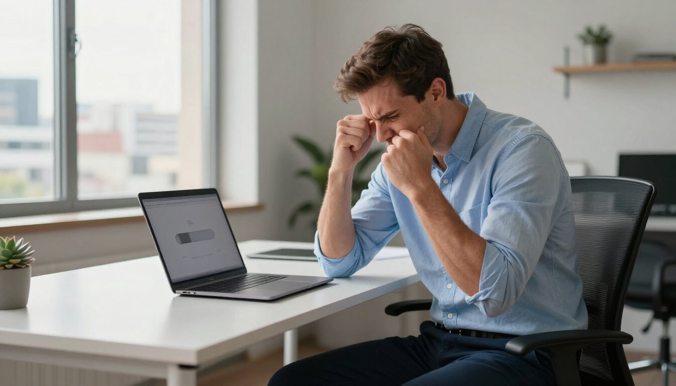 Frustrated business owner at slow computer