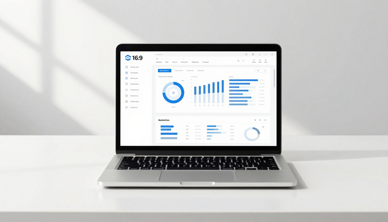 A modern small business web application displayed on a laptop.