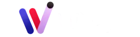 Abstract purple, blue, and pink stylized "W" logo with a black dot on white background