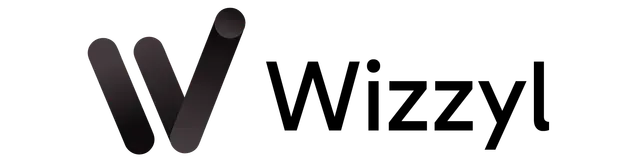 Wizzyl logo with black stylized “W” icon and black wordmark on a white background