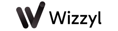 Wizzyl logo with black stylized “W” icon and black wordmark on a white background