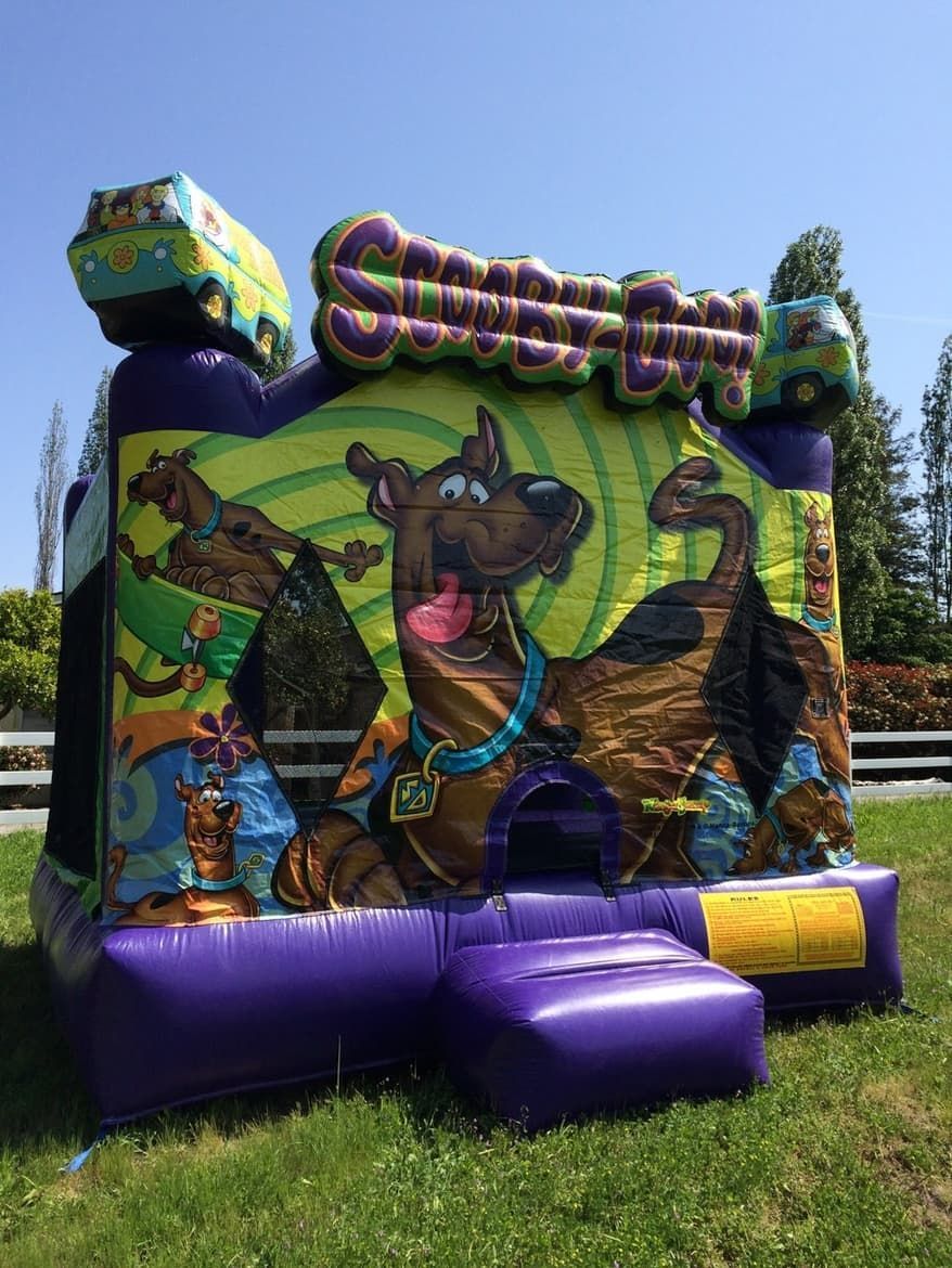 A Scooby Doo Bouncy House Is Sitting On Top Of A Lush Green Field — Bills Amusements In Biloela, QLD
