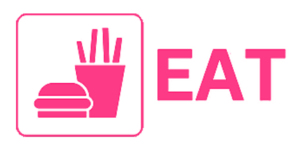 A Pink Sign That Says Eat With A Hamburger And French Fries — Bills Amusements In Gladstone, QLD