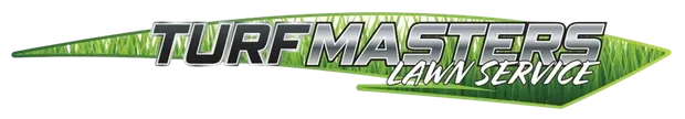 TurfMasters Lawn Service logo in green and black with a grass blade design