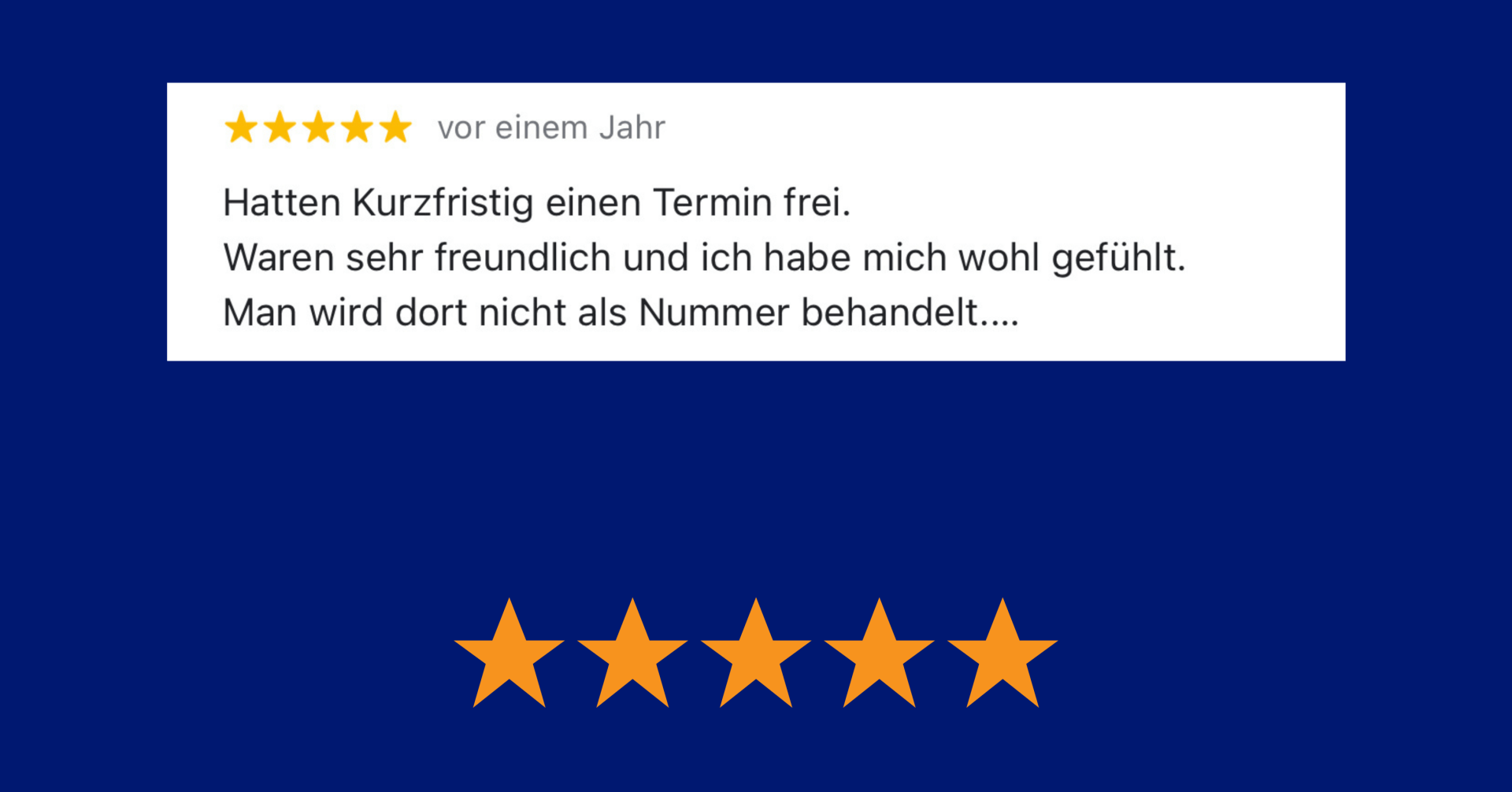 Eine Bewertung mit fünf Sternen. Text in Deutsch: 