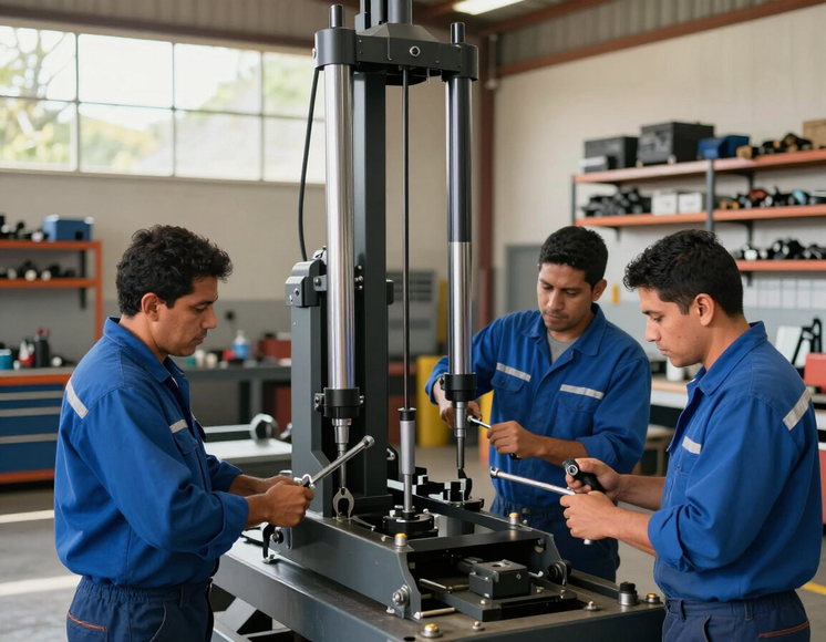 Taller hidráulico moderno con técnicos latinoamericanos