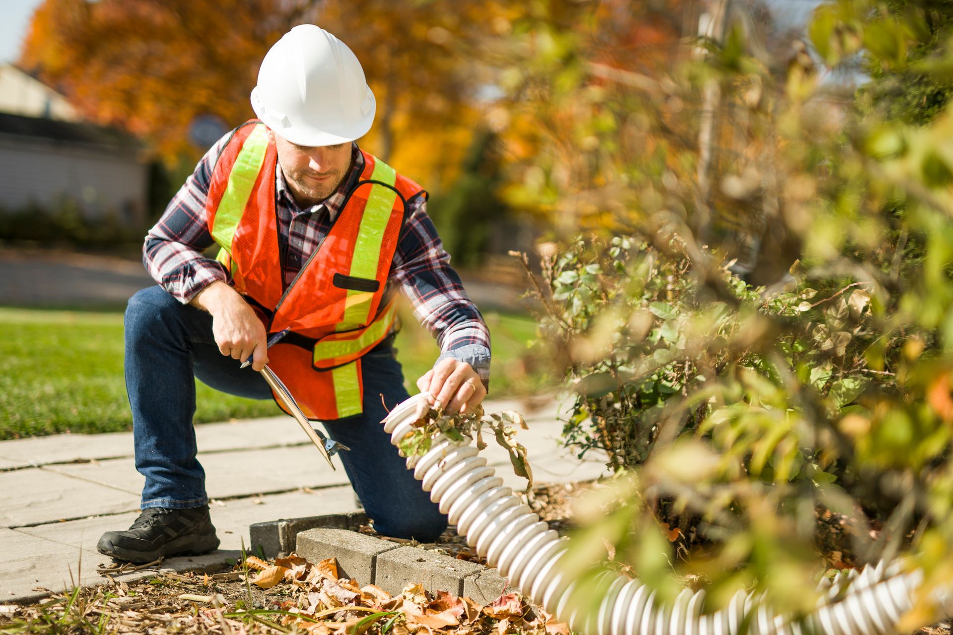 The inspector or engineer is checking the Outdoor Drainage System. The inspector or engineer is checking the Outdoor Drainage System.