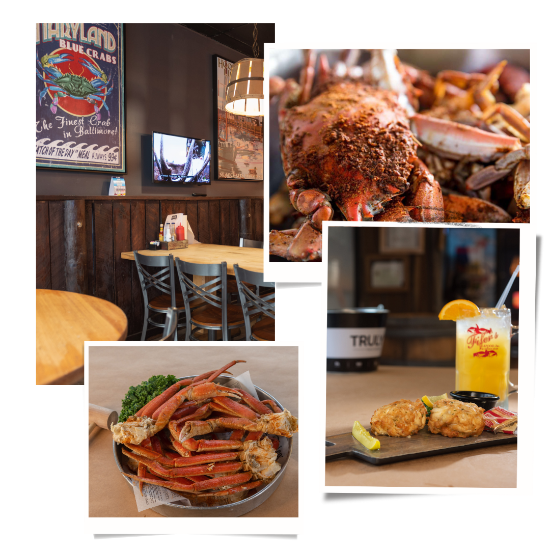 Fifer's Seafood Collage of Crabs, Mimosa's and Snow Crab Legs