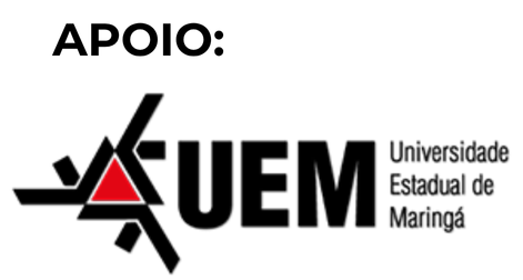 Logo da UEM, Universidade Estadual de Maringá, com a palavra “APOIO” acima.