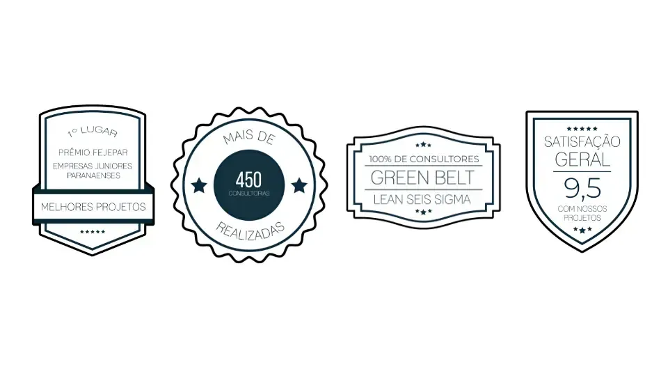 Quatro logotipos em estilo vintage, em preto e branco, com texto, e um emblema central verde sobre fundo branco.