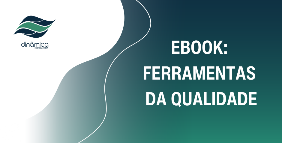 Capa de e-book com degradê verde e ondas brancas, com a inscrição “Ferramentas da Qualidade” e logotipo no canto superior esquerdo.