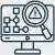 Monitor de computador com um triângulo de aviso e um ponto de exclamação exibidos na tela.