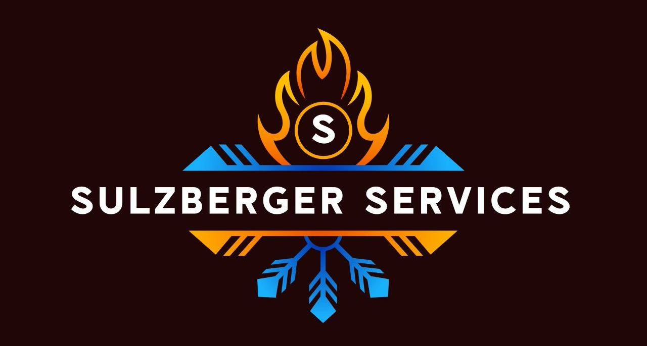 Logo for Sulzberger Services featuring a letter S inside a flame above a blue snowflake on a dark background.