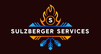 Logo for Sulzberger Services featuring a letter S inside a flame above a blue snowflake on a dark background.