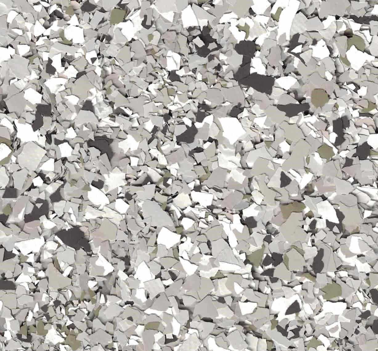 Close-up of small gray and white stone chips covering the ground