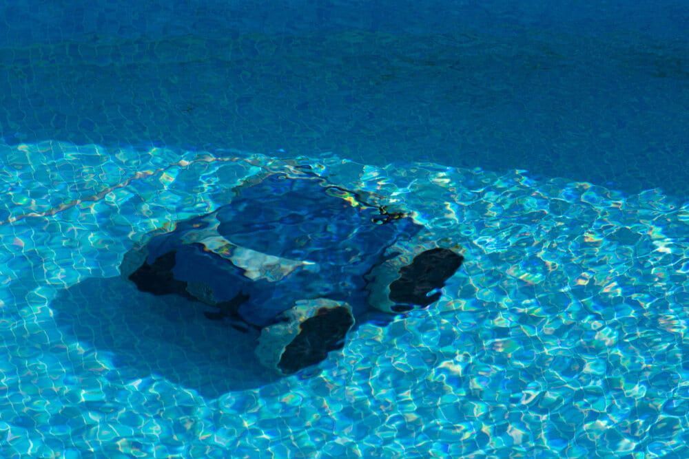 A Blue Pool Cleaner Submerged in a Bright Blue Pool — Creative Pools and Spas in Sorrento, VIC
