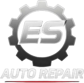 ES Auto Repair logo with a silver gear and metallic lettering on a white background