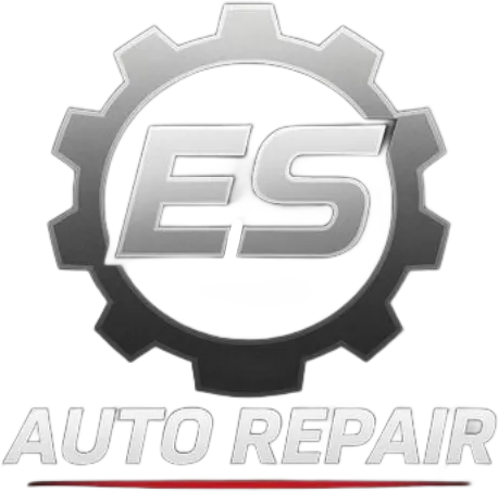ES Auto Repair logo with a silver gear and metallic lettering on a white background