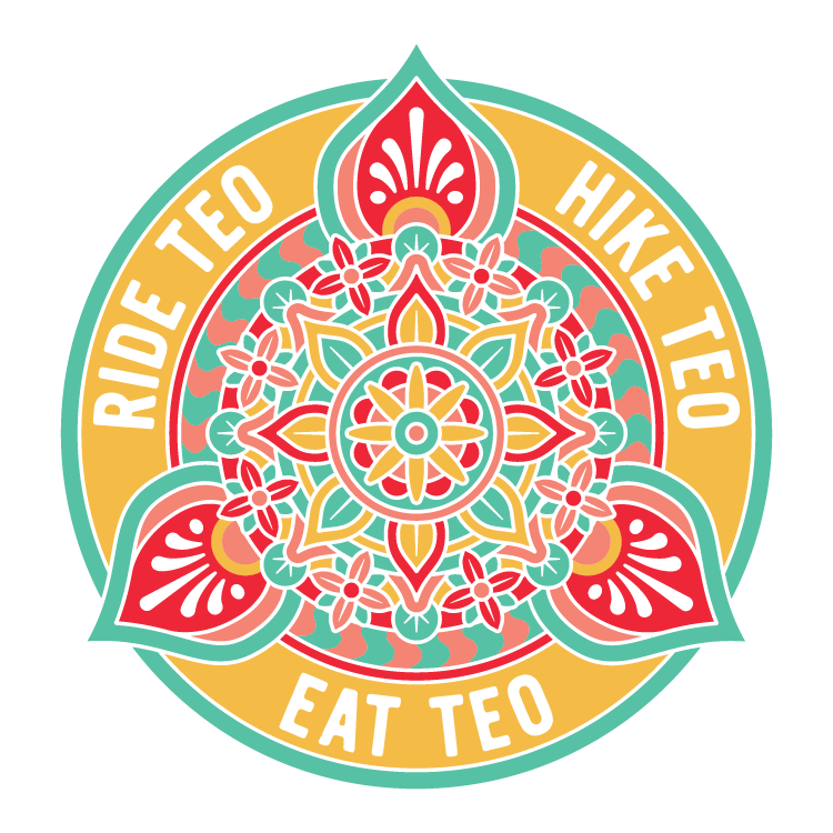 A sticker that says ride teo hike teo eat teo