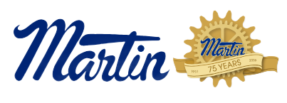 Martin logo in blue script beside a gold 75 years anniversary badge