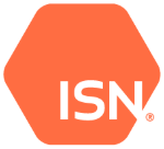 Hexagone orange avec les lettres blanches « ISN » et le symbole « ® ».