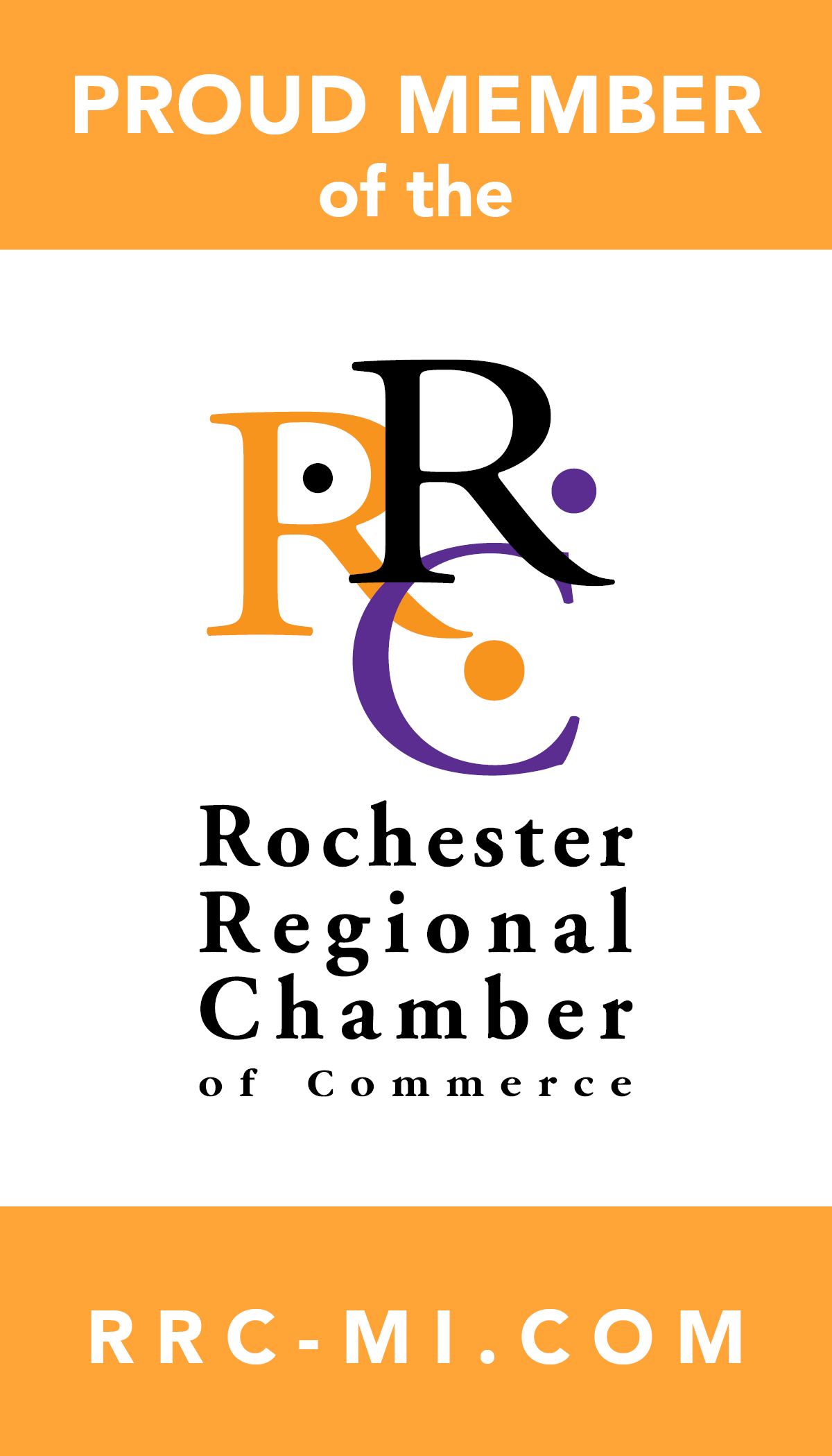 Logo for Rochester Regional Chamber of Commerce: orange and black stylized 