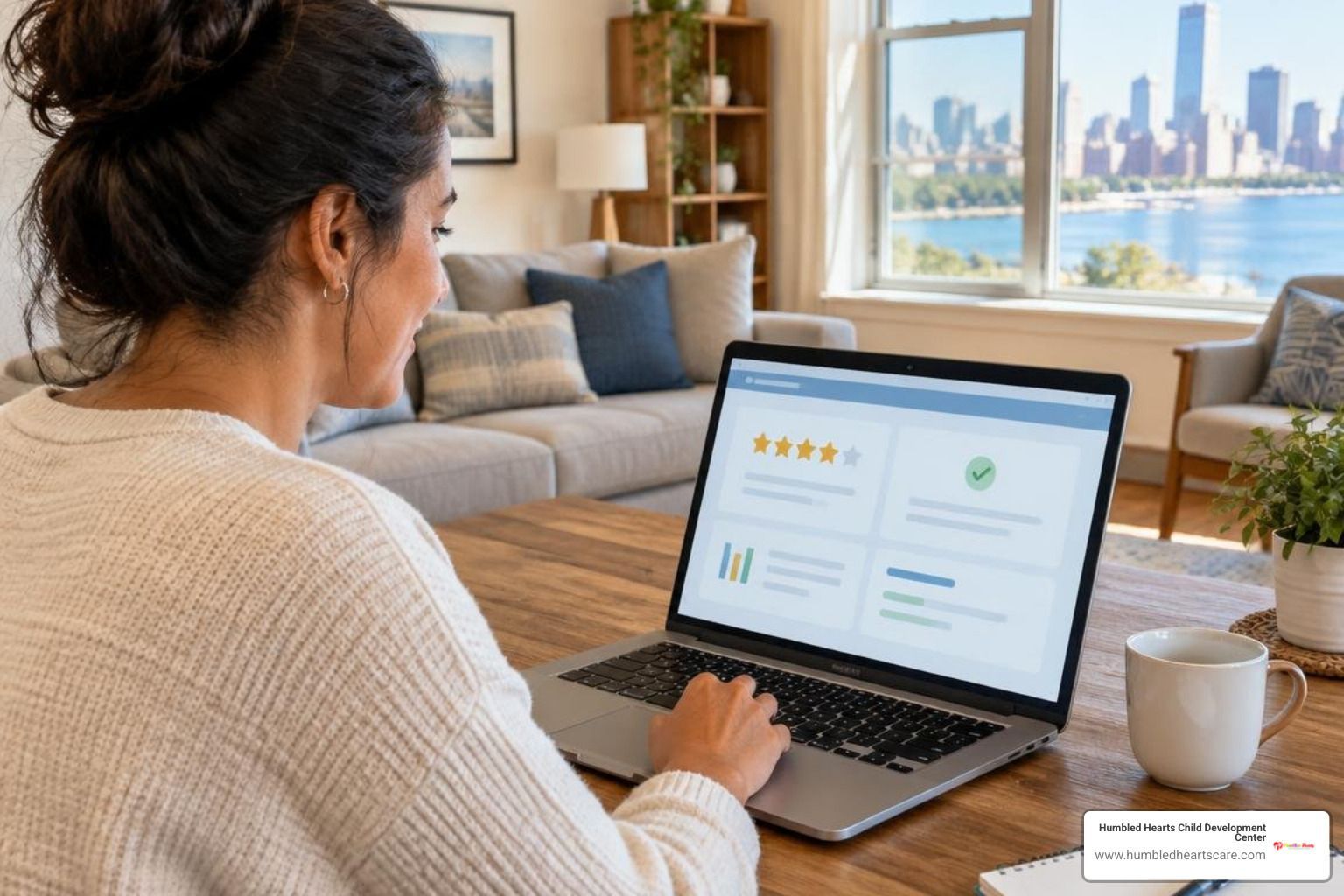 Parent reviewing YoungStar ratings and DCF compliance on a laptop