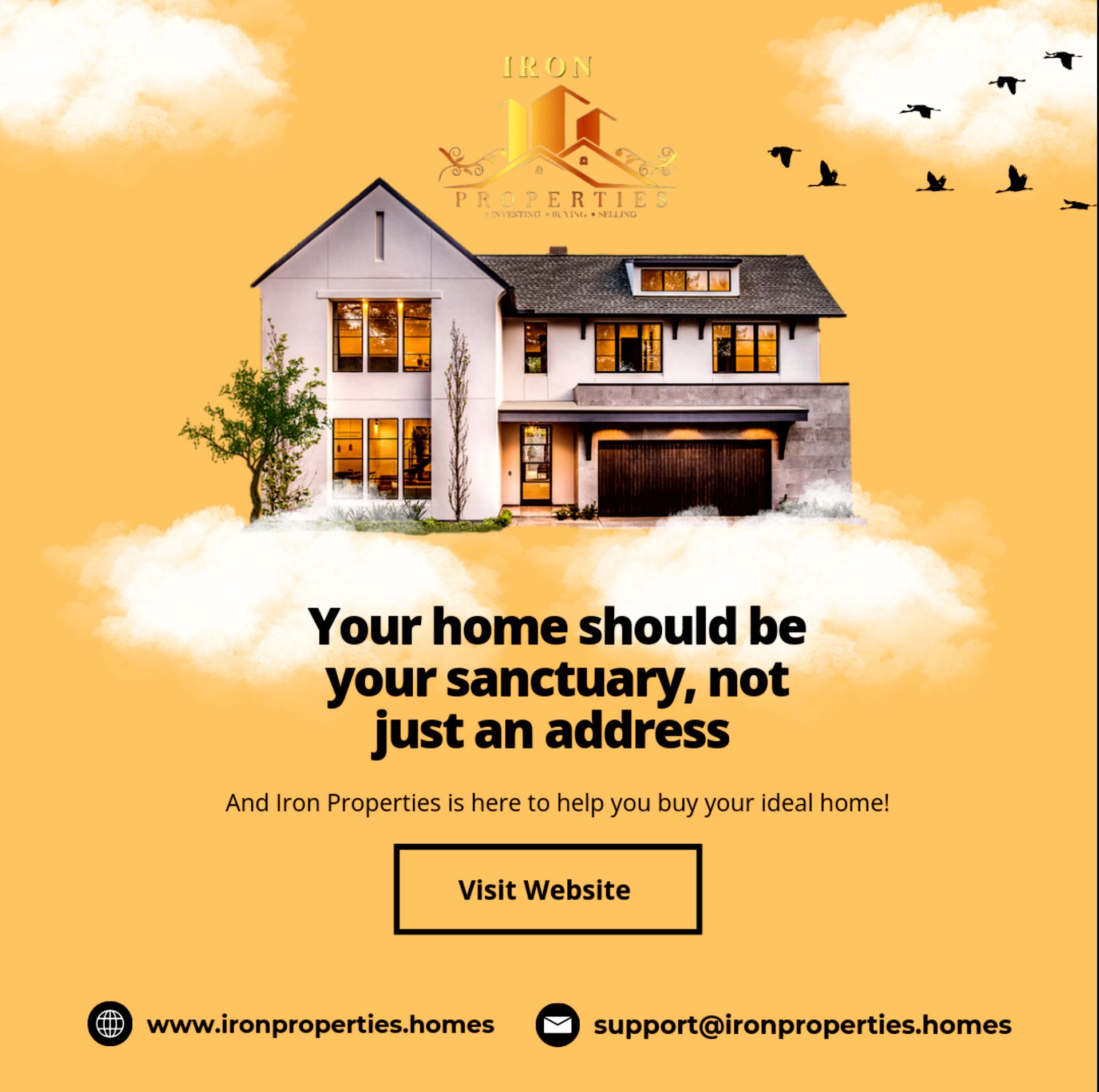 An ad for a house that says your home should be your sanctuary not just an address