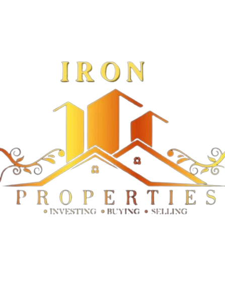 Iron Properties company logo with stylized orange and gray house roof icon.
