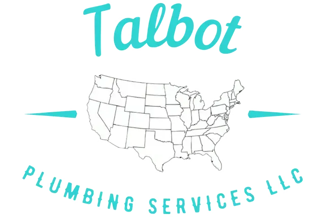 Talbot Plumbing Services LLC logo with turquoise text and a U.S. map outline
