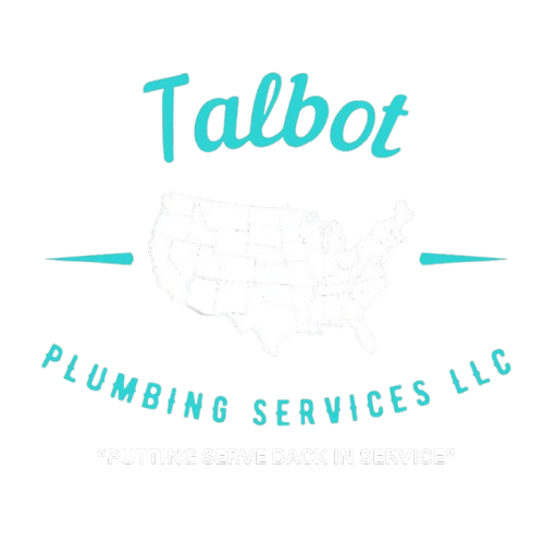 Talbot Plumbing Services LLC logo with turquoise text and a faint U.S. map outline