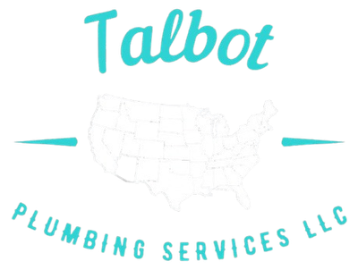 Talbot Plumbing Services LLC logo with turquoise text and a faint U.S. map outline