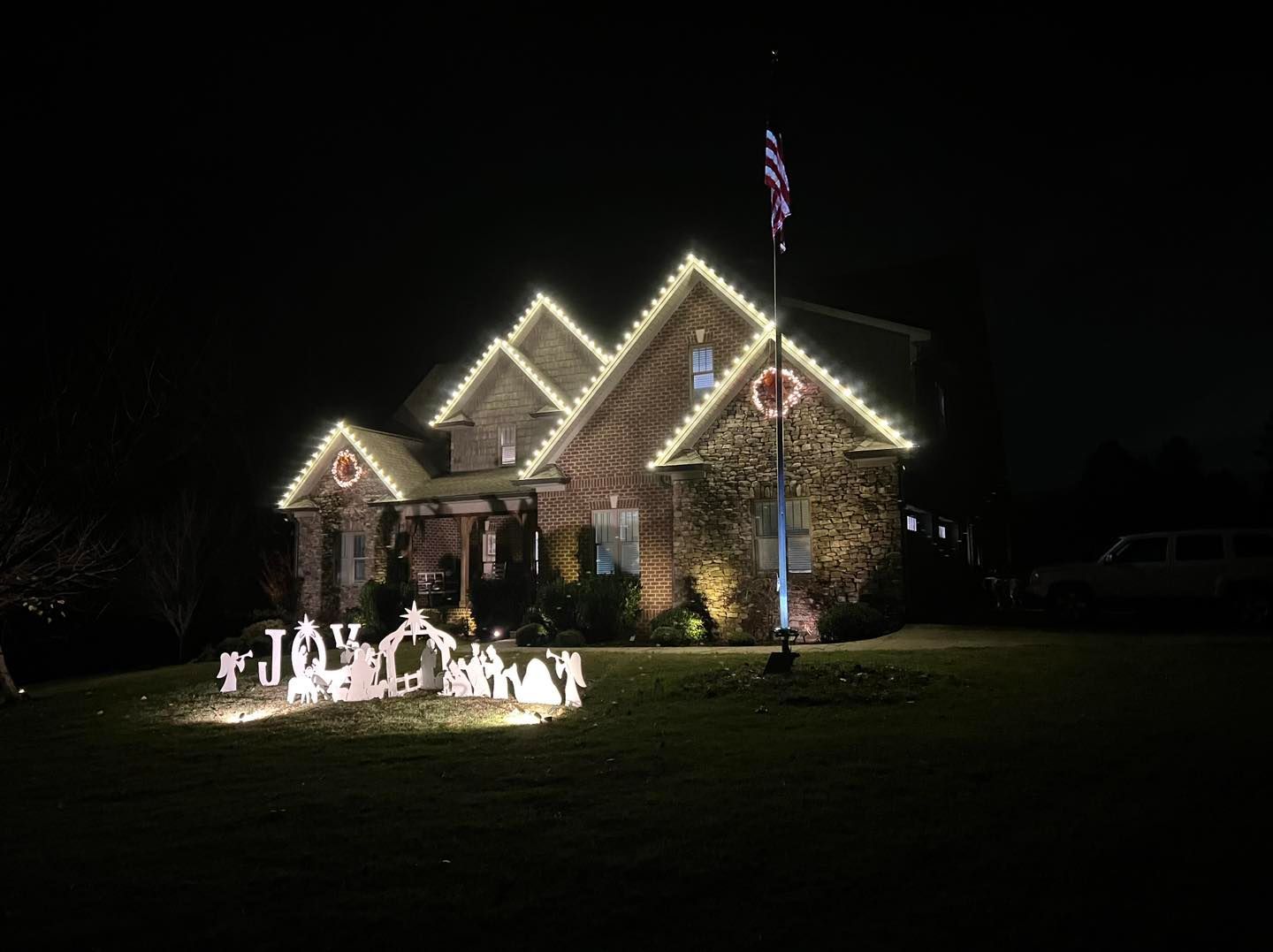 Outdoor Christmas lighting installed for holiday season
