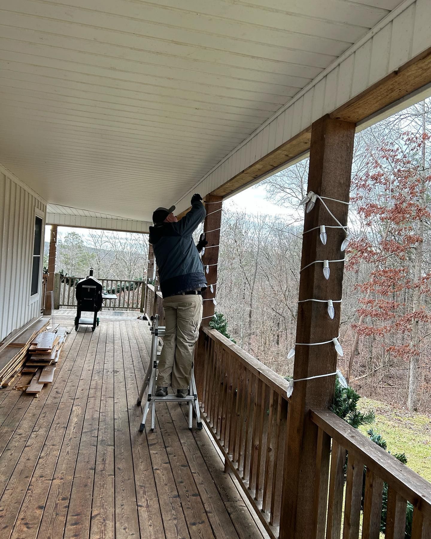 Residential Christmas light installation on home exterior