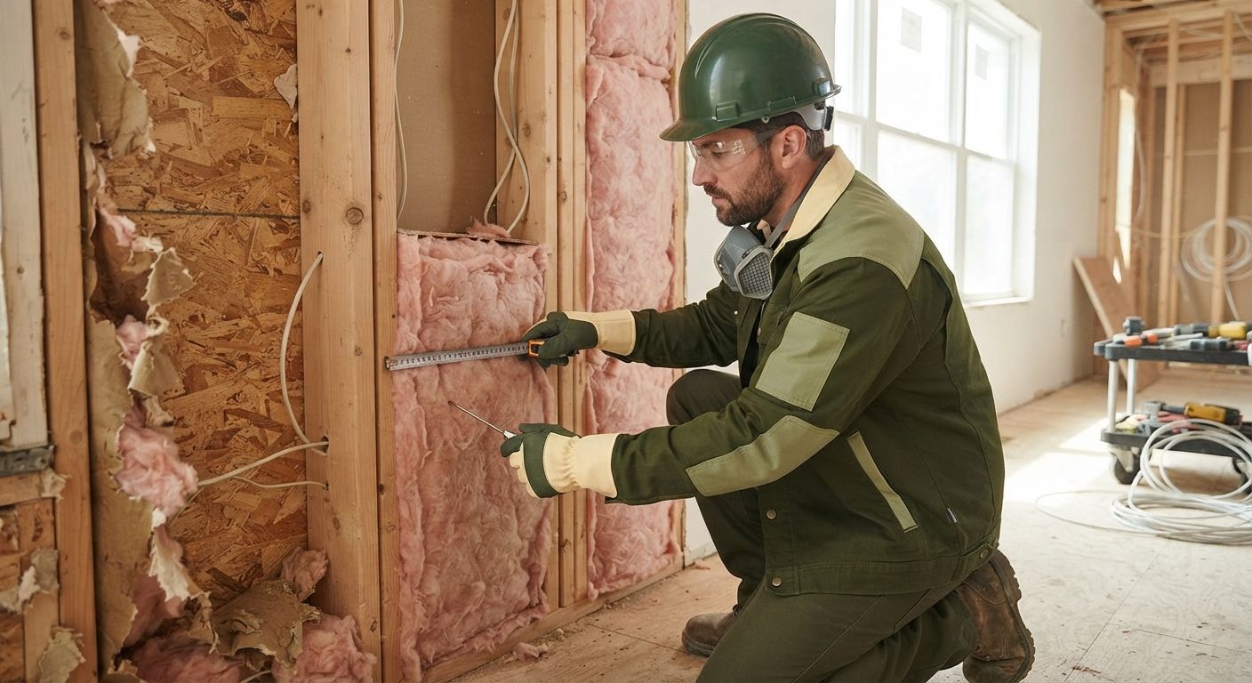 Professional technician evaluating existing residential wall insulation condition
